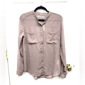 Abercrombie and Fitch Blouse, Button Down, Cocoa Brown, Shiny Polka Dots, Size M